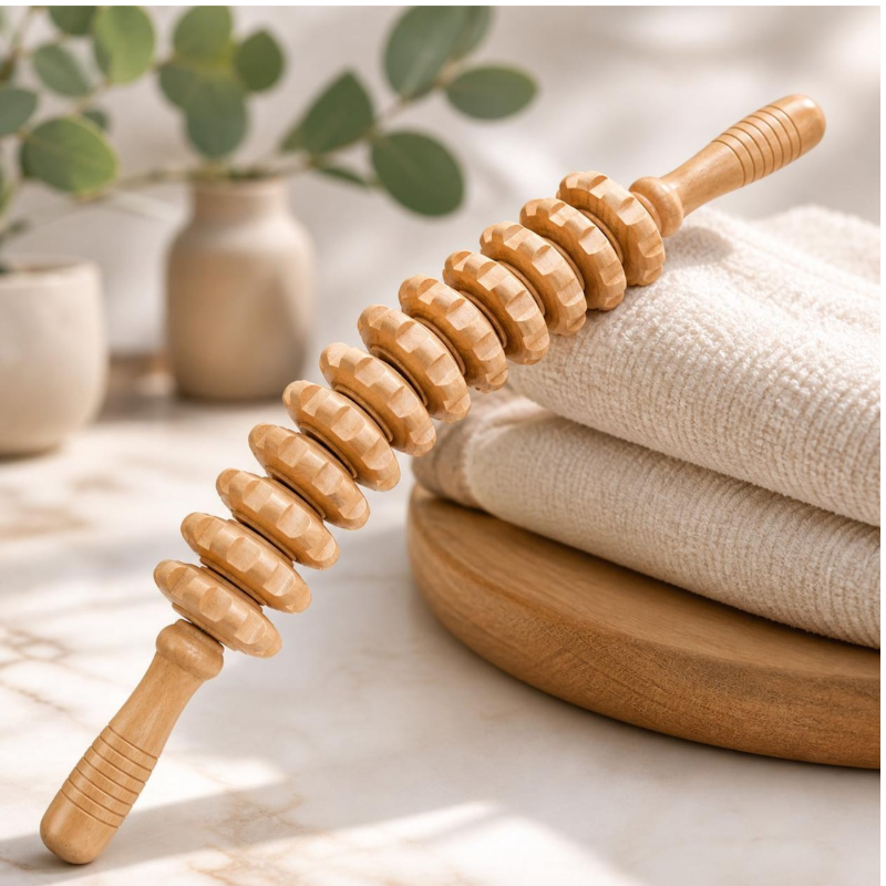 Handcrafted Wooden Massage Roller Stick – Full Body Muscle Massager for Deep Tissue Relief