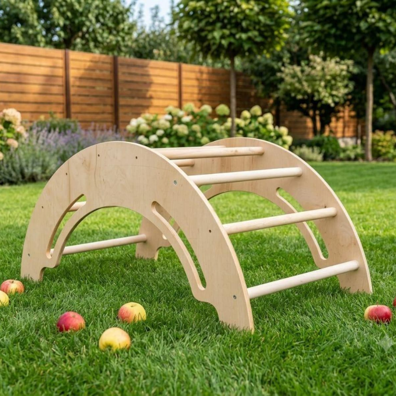 Montessori Wooden Climbing Arch – Waldorf Rocker & Balance Toy for Toddlers