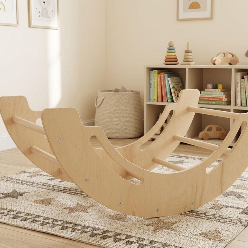 Montessori Wooden Climbing Arch – Waldorf Rocker & Balance Toy for Toddlers