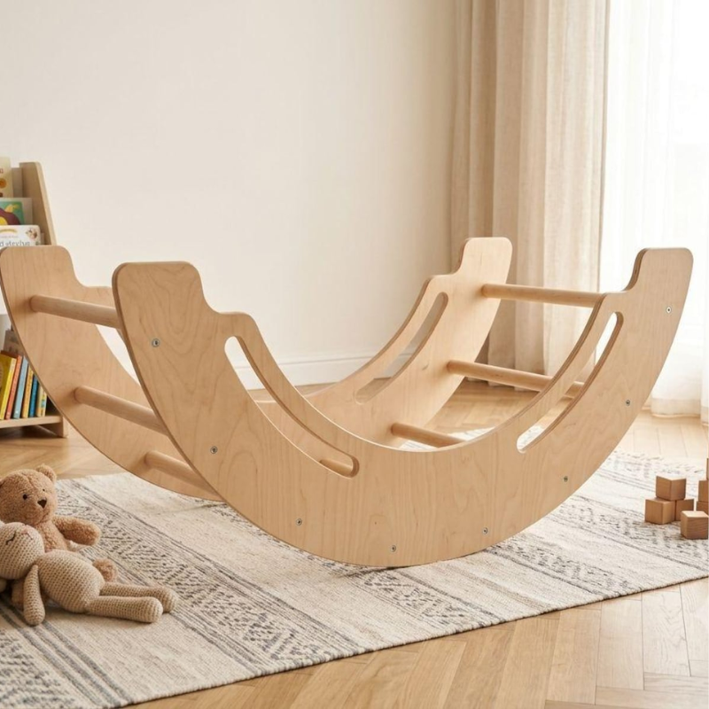 Montessori Wooden Climbing Arch – Waldorf Rocker & Balance Toy for Toddlers